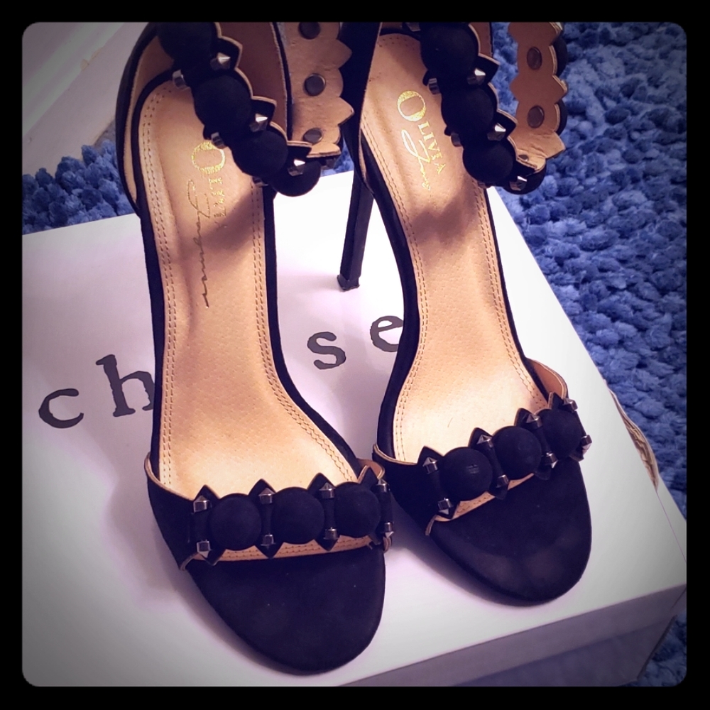 Black strap heels